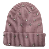 Rhinestone Cuffed Beanie — Dusty Pink
