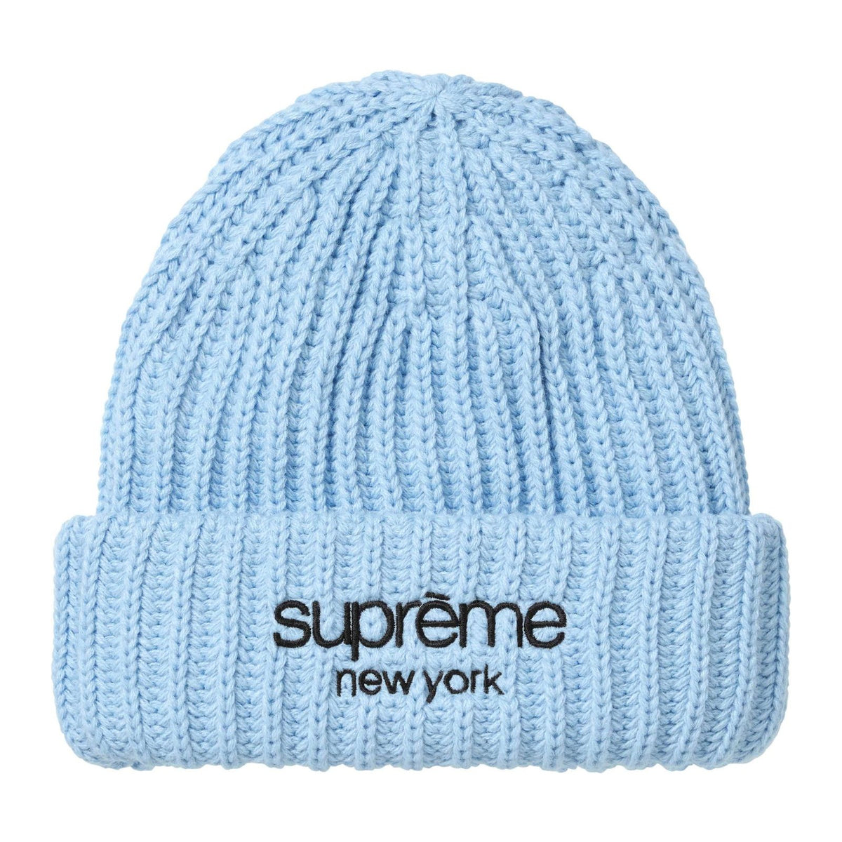 Supreme Classic Logo Chunky Ribbed Beanie — Light Blue