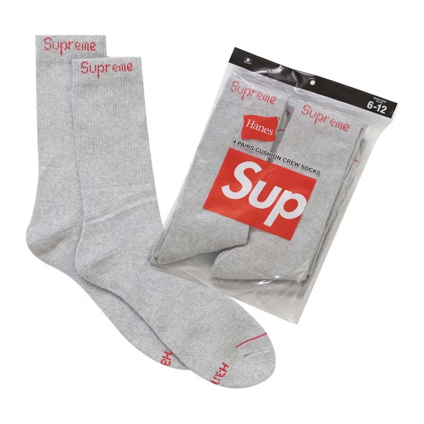 supreme x hanes crew socks 4 pack heather grey