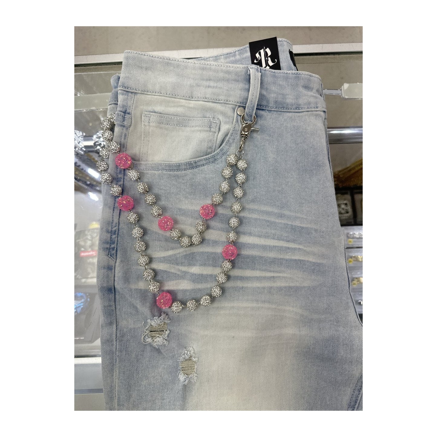 unbranded pants chain white pink