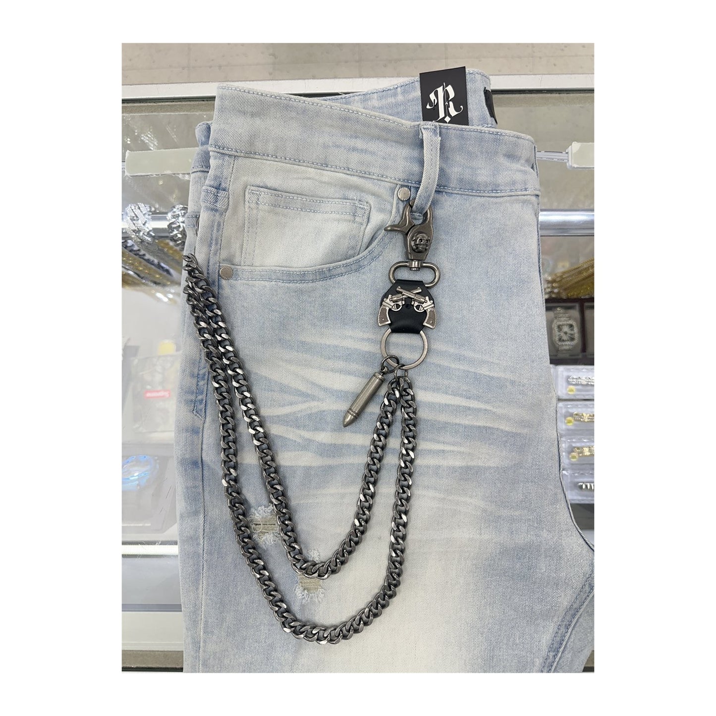 unbranded pants chain gunmetal pistol bullet