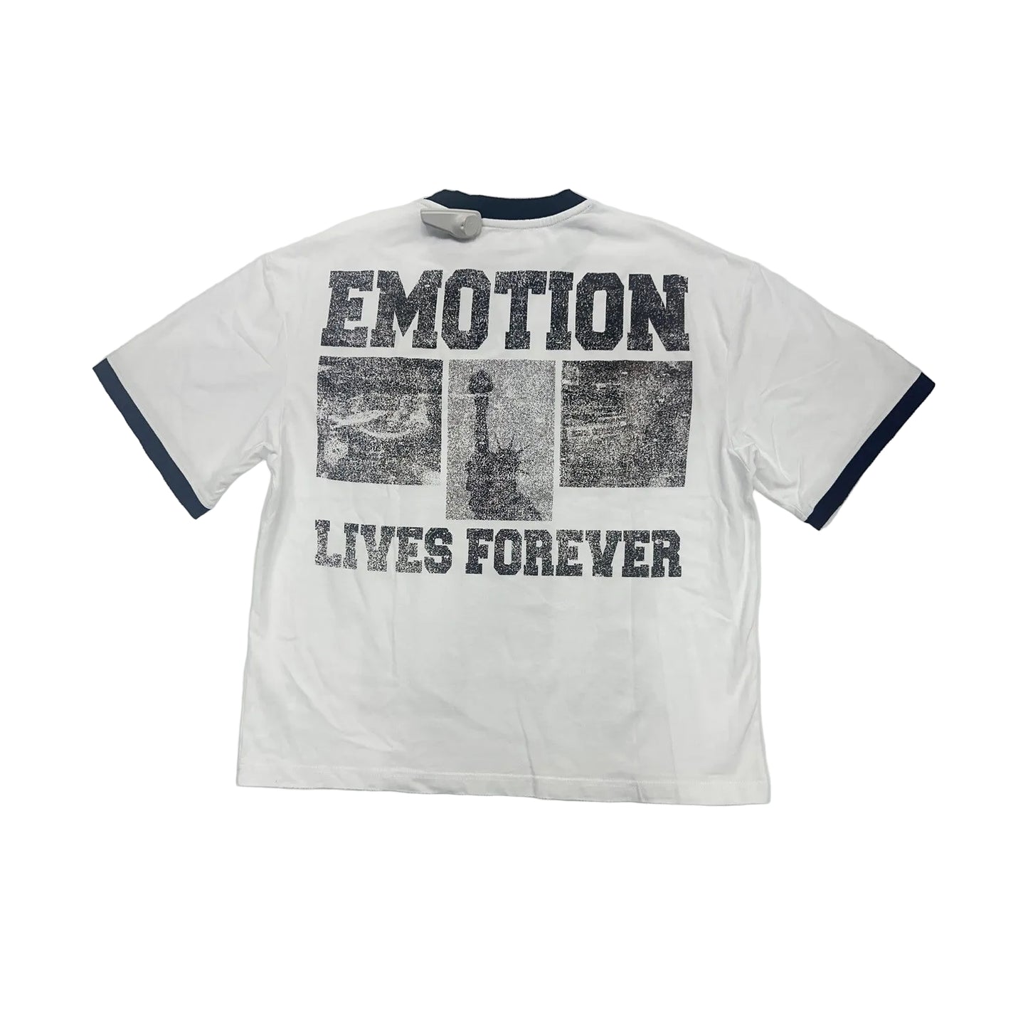 mixed emotion lives forever ringer tee white navy
