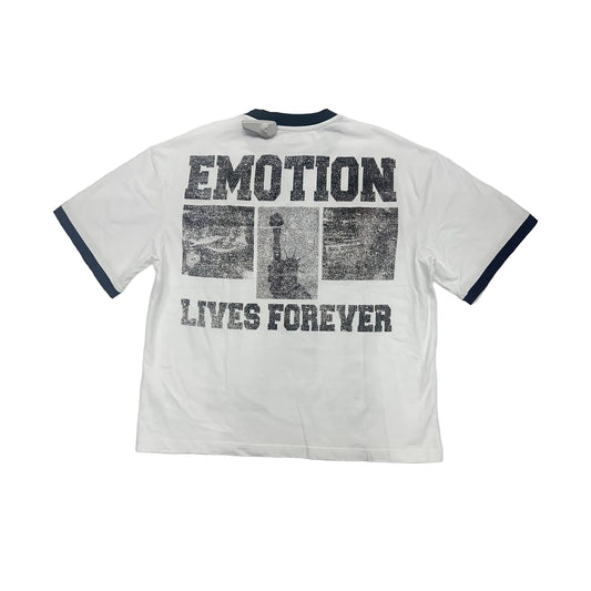 mixed emotion lives forever ringer tee white navy