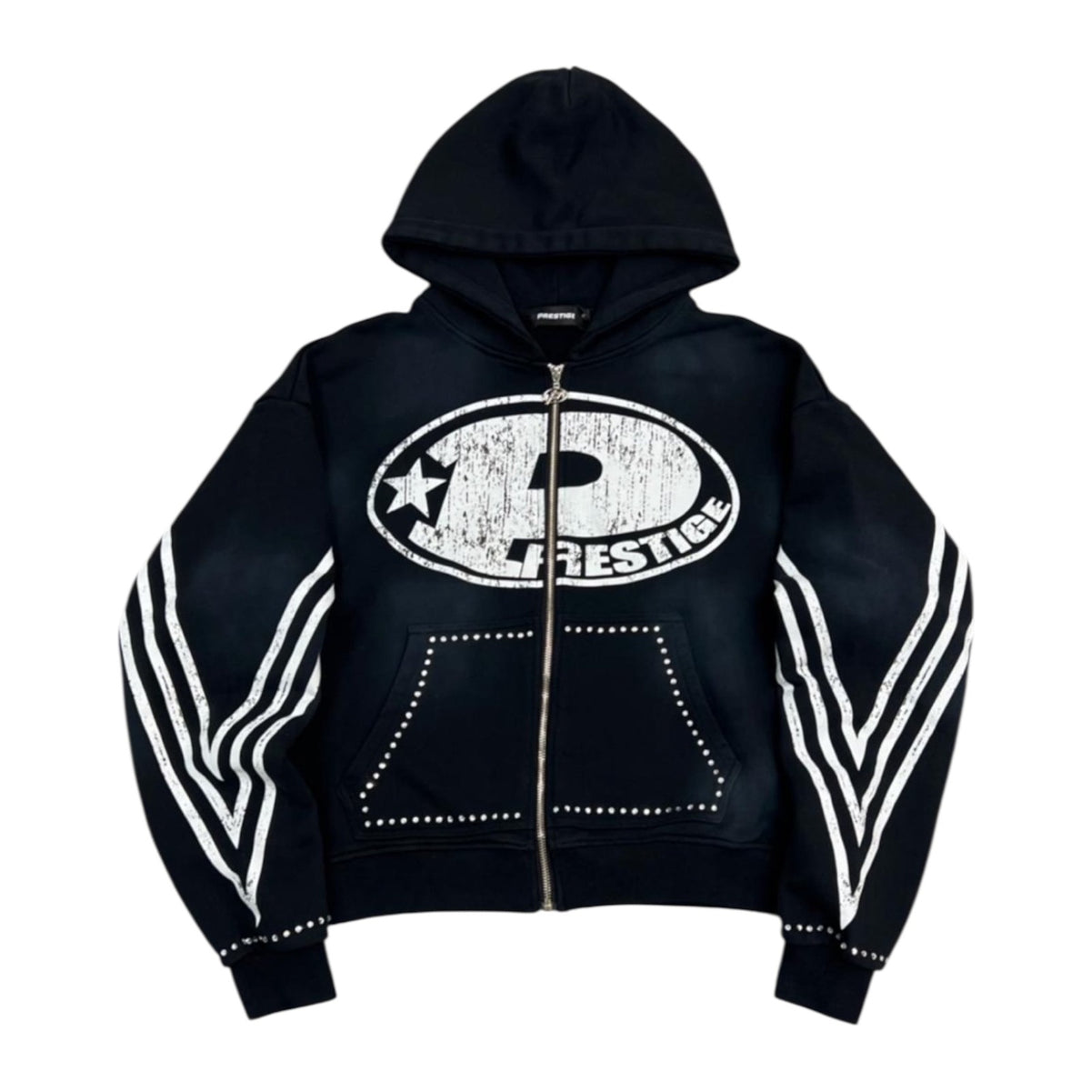Prestige "P Logo" Zip-Up Hoodie — Black Wash