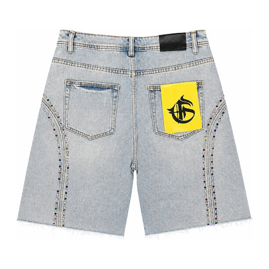GFTD LA "Fisk" Rhinestone Jorts — Light Wash
