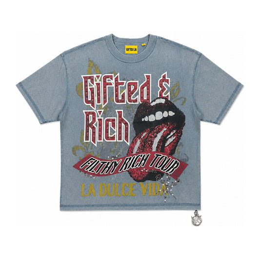 GFTD LA "Gifted & Rich" Filthy Rich Tour Tee — Washed Blue