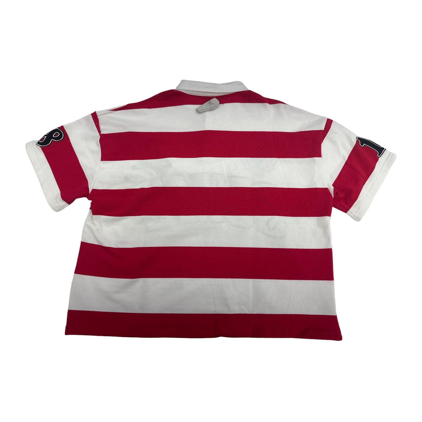 sume rhinestone rugby polo red white stripe