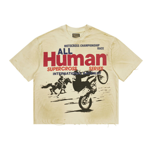 ALL HUMAN "Supercross Series" Racing Tee — Beige