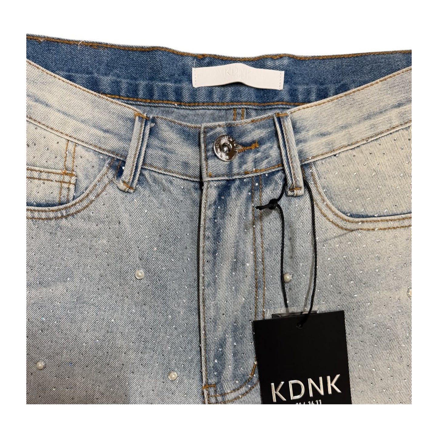 KDNK Blue Pearl Rhinestone Short — Light Blue