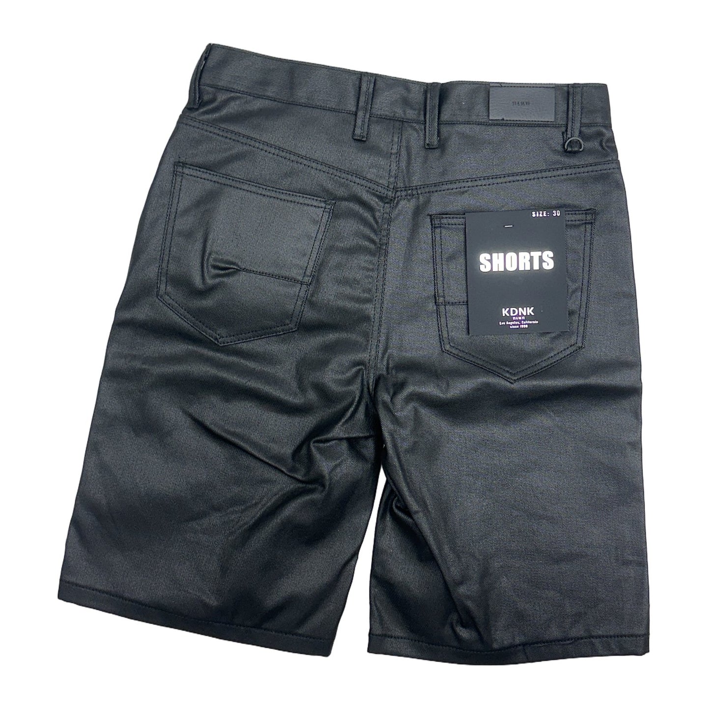 KDNK Coated Denim Embroidered Short — Black, view 2