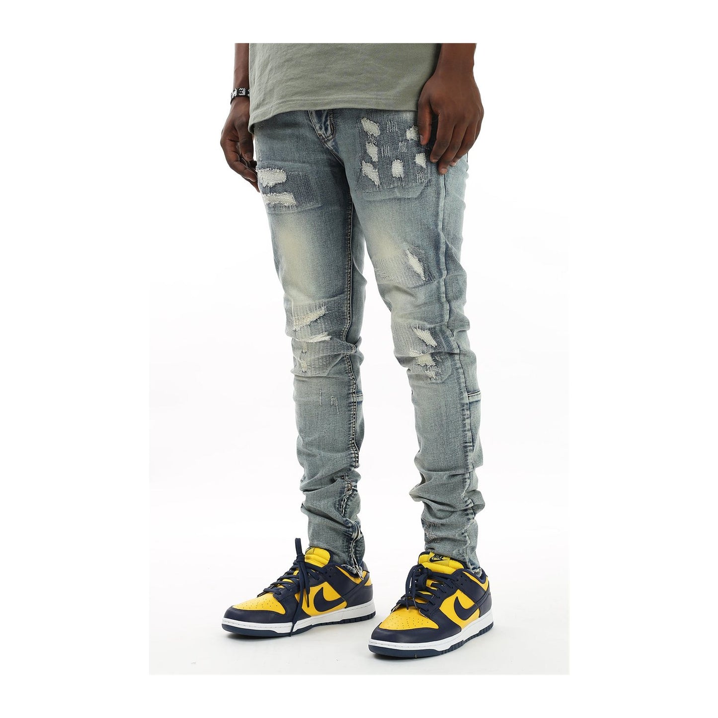 KDNK All-Over Stitch Ankle Zip Denim — Light Blue — view 2