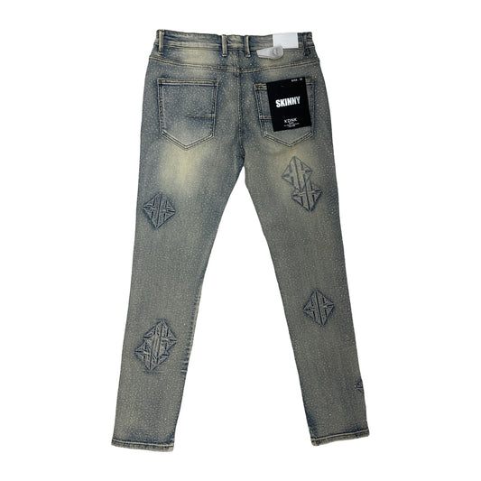 KDNK Sigil Rhinestone Skinny Jean — Blue