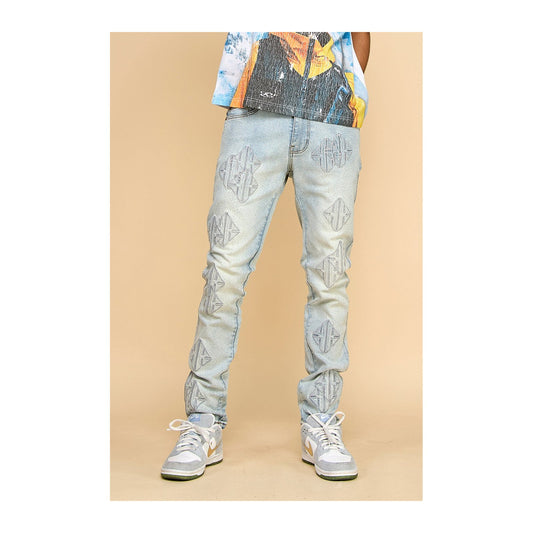 KDNK Sigil Rhinestone Skinny Jean — Light Blue — view 2