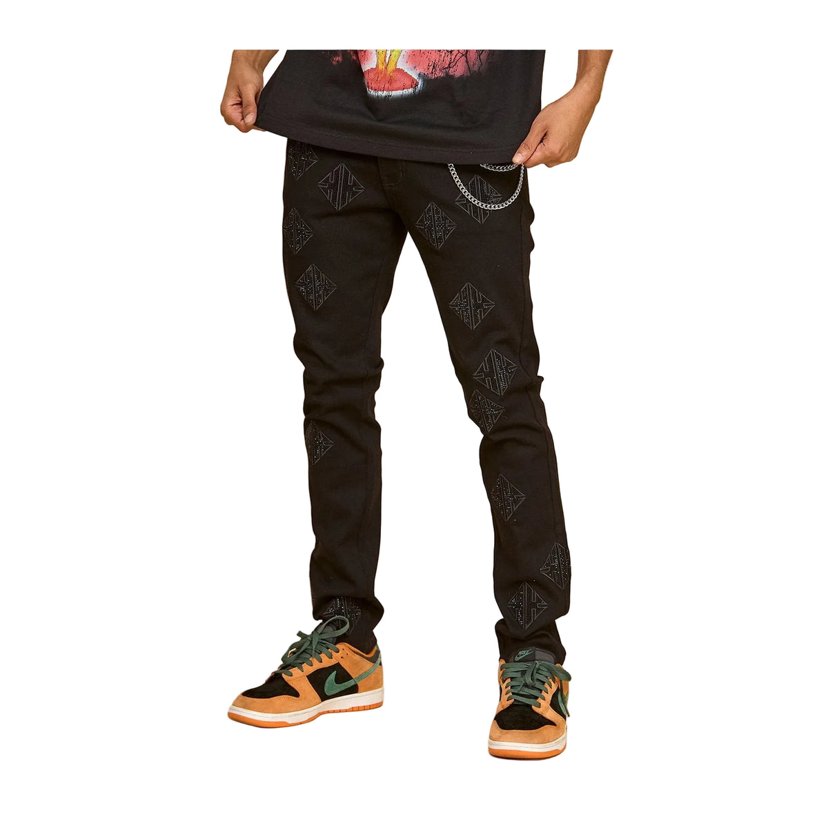KDNK Diamond Rhinestone Skinny Jean — Black — view 2
