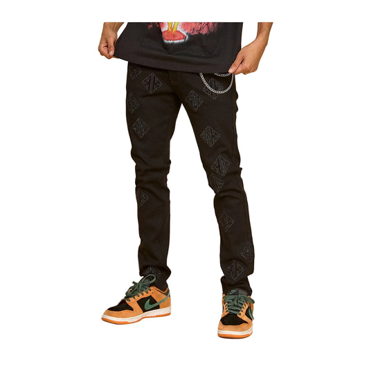 KDNK Diamond Rhinestone Skinny Jean — Black — view 2