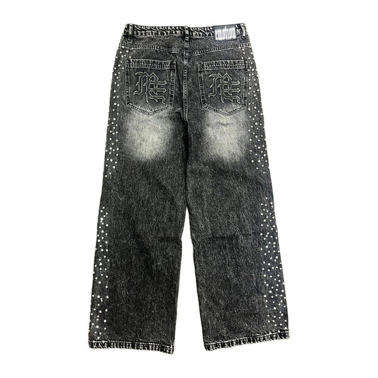Mixed Emotion Rhinestone Jean — Marbled Black