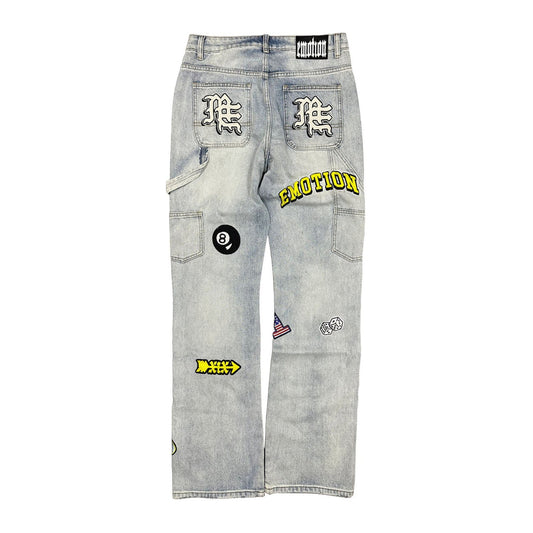 Mixed Emotion Skull Patch Jean — Light Wash