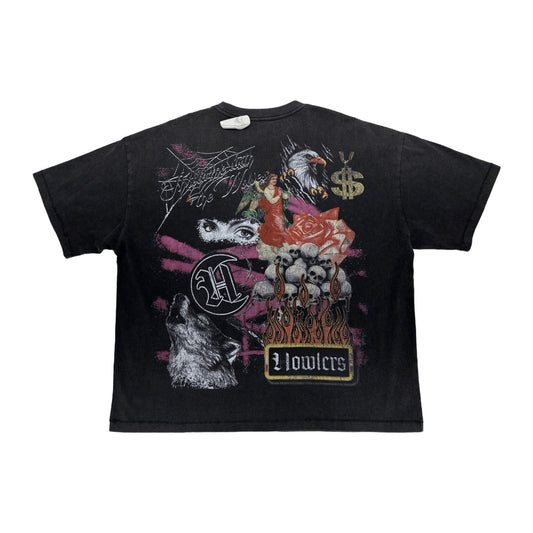 Howlers Club Patchwork Graphic Tee — Black Wash — view 2