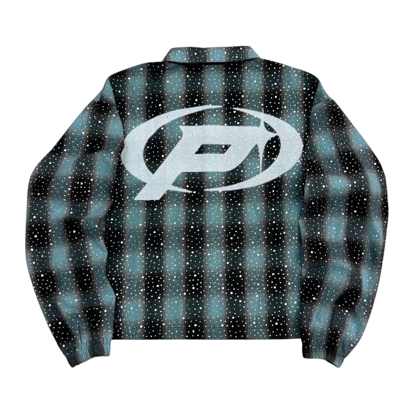Prestige Rhinestone Shadow Plaid Flannel Shirt — Blue