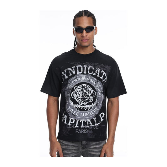 Syndicate "Capital P" Paris Rhinestone Tee — Black