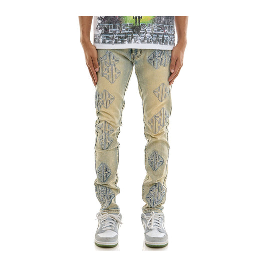KDNK Sigil Rhinestone Skinny Jean — Blue — KDNK — view 2