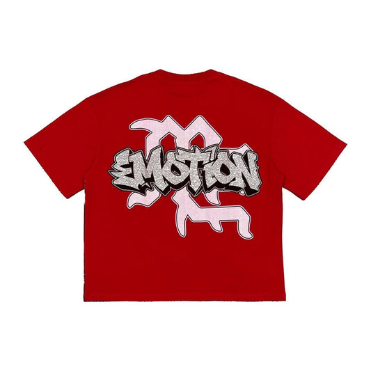 Mixed Emotion "Garage" Rhinestone Tee — Red — back