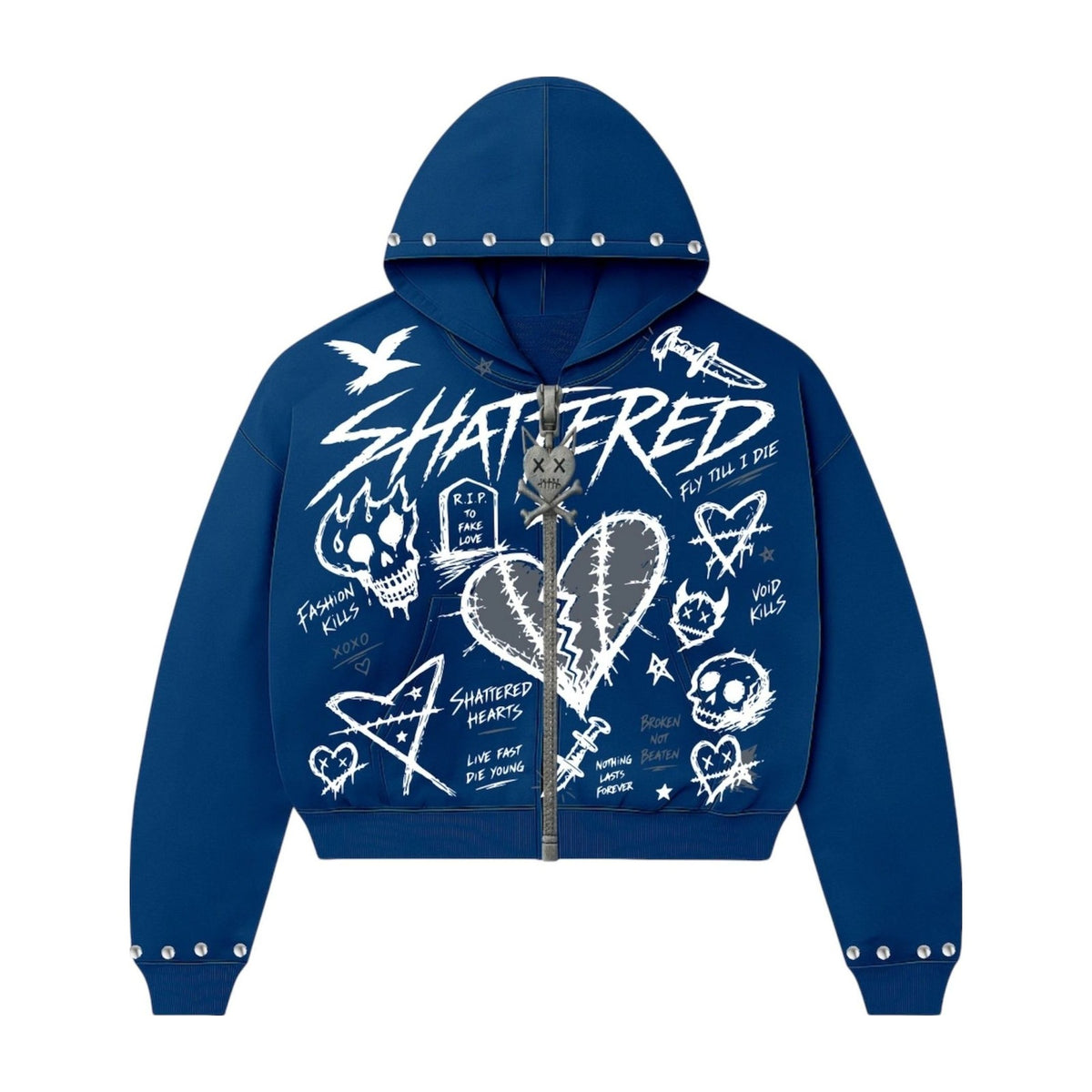 Shattered Hearts Zip-Up Hoodie — Blue