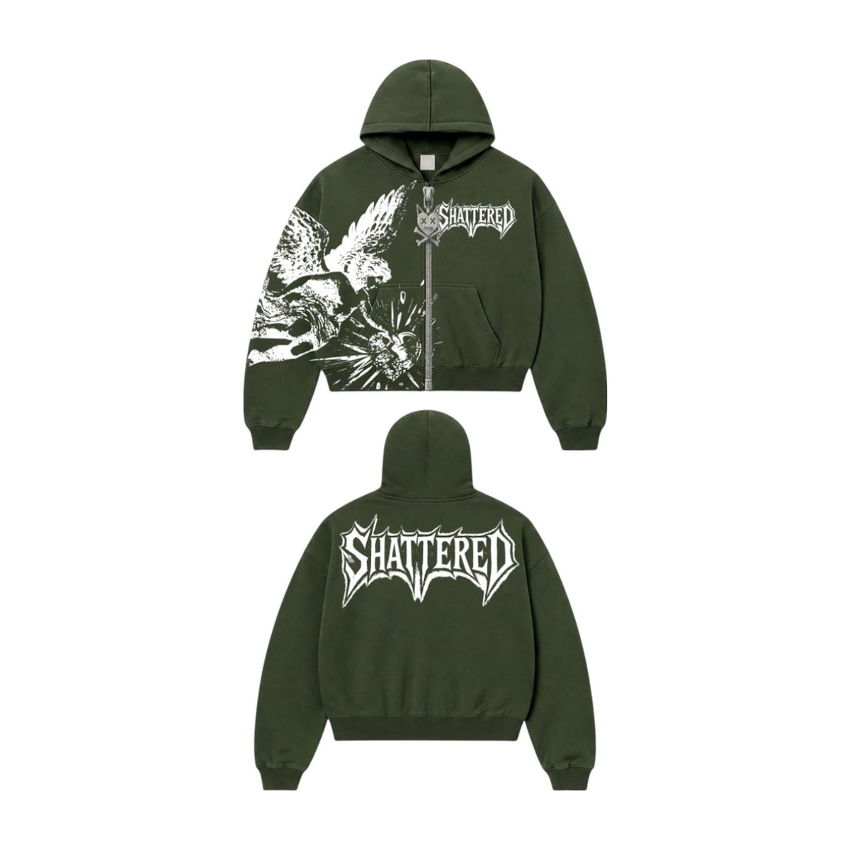 Shattered Hearts Zip-Up Hoodie — Green