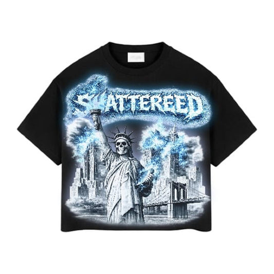 Shattered Hearts Blue Statue of Liberty Tee — Black — Shattered Hearts — view 2