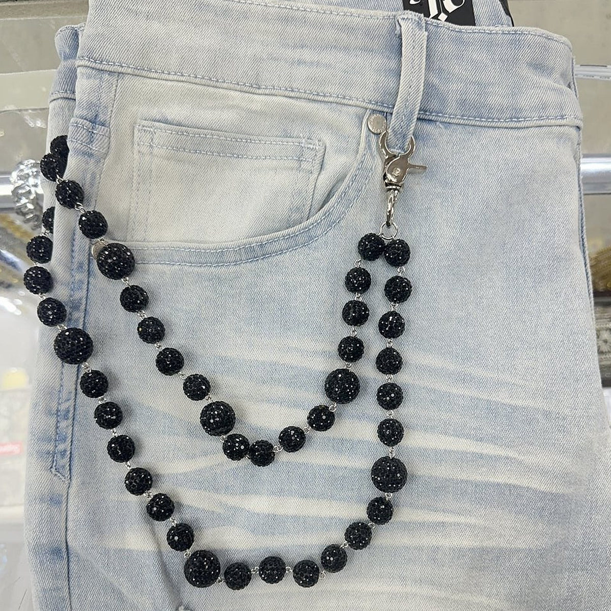 EAK Wallet Chain — Black/Black — clasp and charm detail