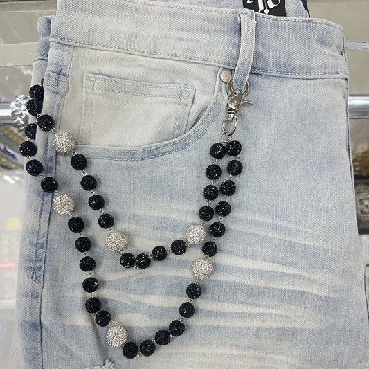 EAK Wallet Chain — Black/White — clasp and charm detail