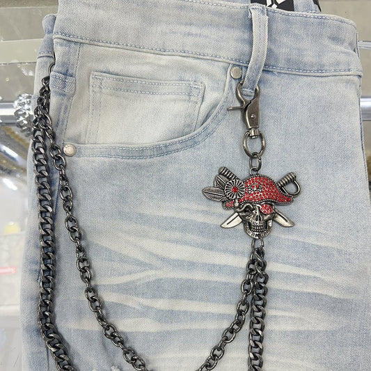 EAK Wallet Chain — Gunmetal/Redpirate — clasp and charm detail