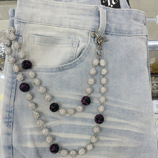 EAK Wallet Chain — White/Black/Purple — clasp and charm detail