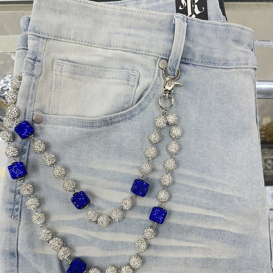 EAK Wallet Chain — White/Blue/Cube — clasp and charm detail