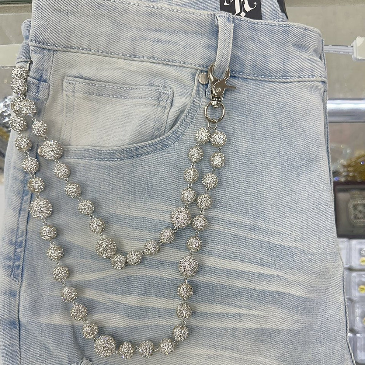EAK Wallet Chain — White/White — clasp and charm detail