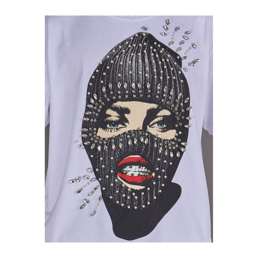 Politics Lew rhinestone ski mask tee in white, graphic detail