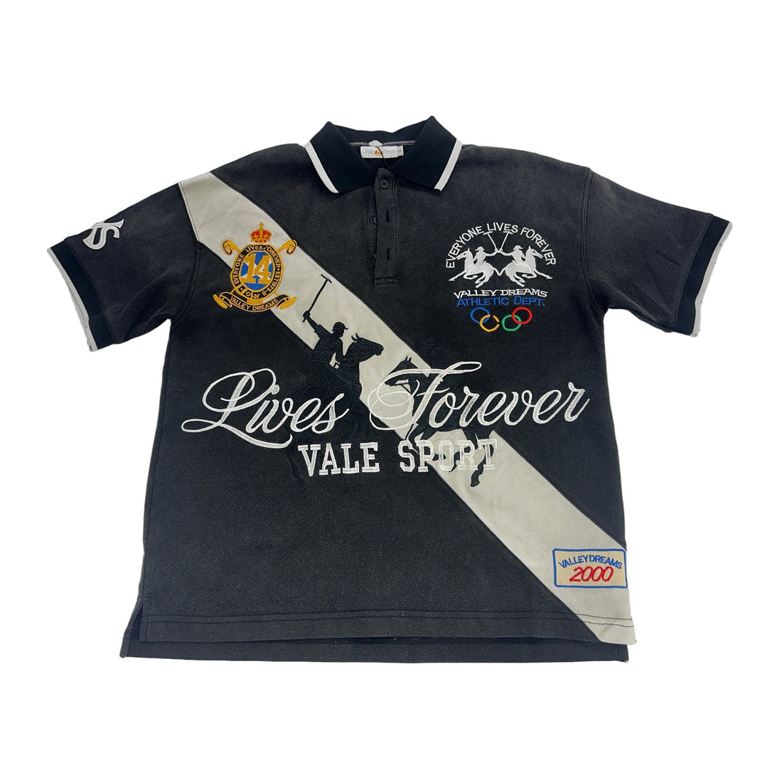 Valley Dreams Lives Forever Vale Sport polo in black, front view