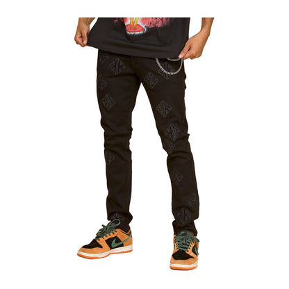 KDNK Diamond Rhinestone Skinny Jean — Black