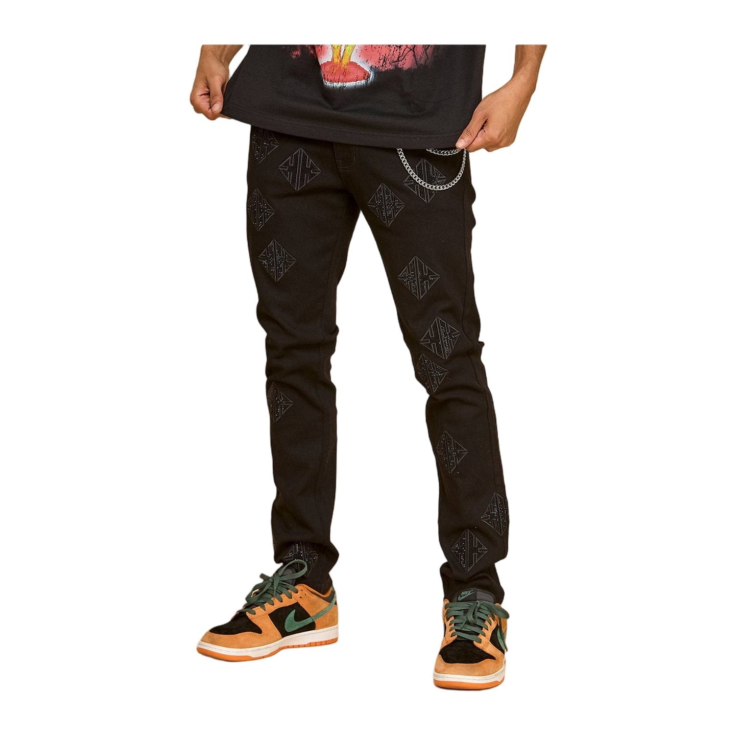KDNK Diamond Rhinestone Skinny Jean — Black, view 3