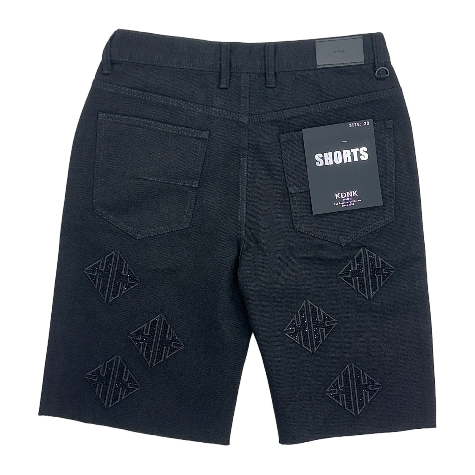 KDNK Rhinestone Diamond Denim Short — Black, view 2