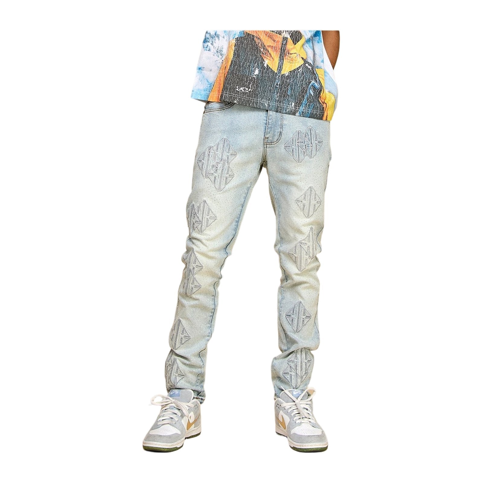 KDNK Sigil Rhinestone Skinny Jean — Light Blue, view 2