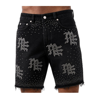 Mixed Emotion "ME" Rhinestone Denim Short — Black