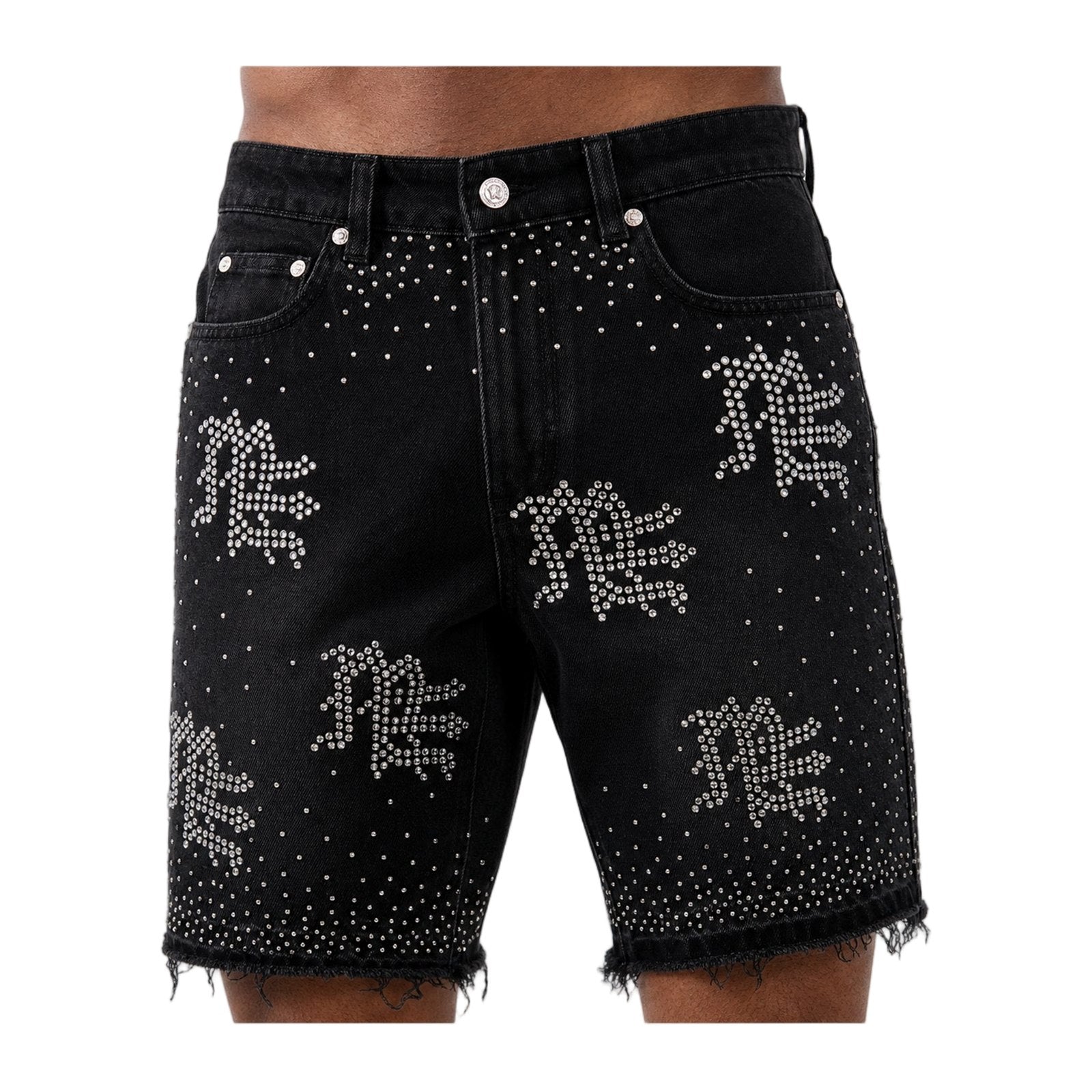 Mixed Emotion "ME" Rhinestone Denim Short — Black, view 9