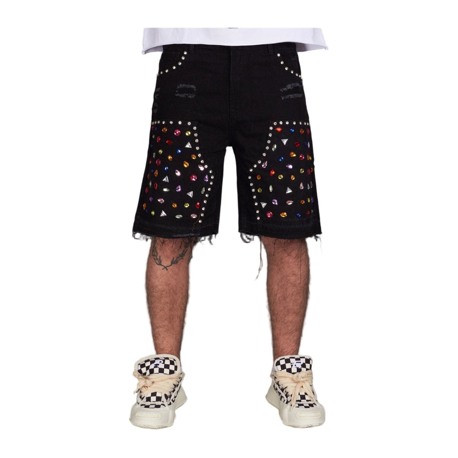Politics "Leo 500" Rhinestone Denim Short — Jet Black, view 3