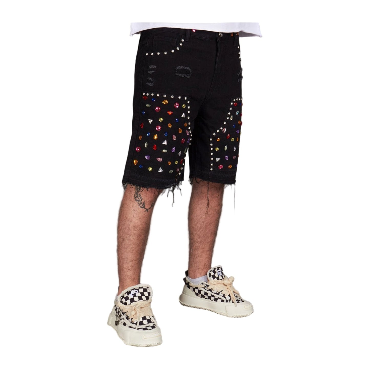 Politics "Leo 500" Rhinestone Denim Short — Jet Black, view 4