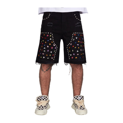 Politics "Leo 500" Rhinestone Denim Short — Jet Black, view 5