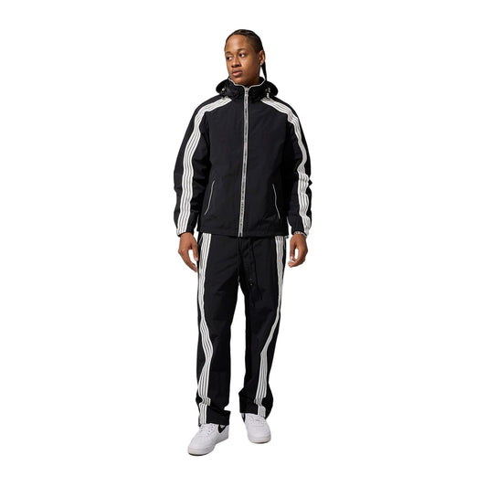 Jordan Craig Velocity nylon track set, Black, jacket and pants on model