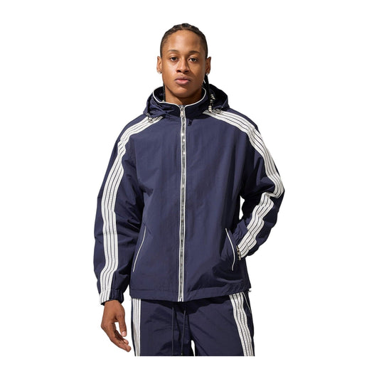 Jordan Craig Velocity nylon track set, Navy, jacket and pants on model