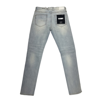 KDNK Rhinestone Skinny Jean — Light Blue Acid Wash