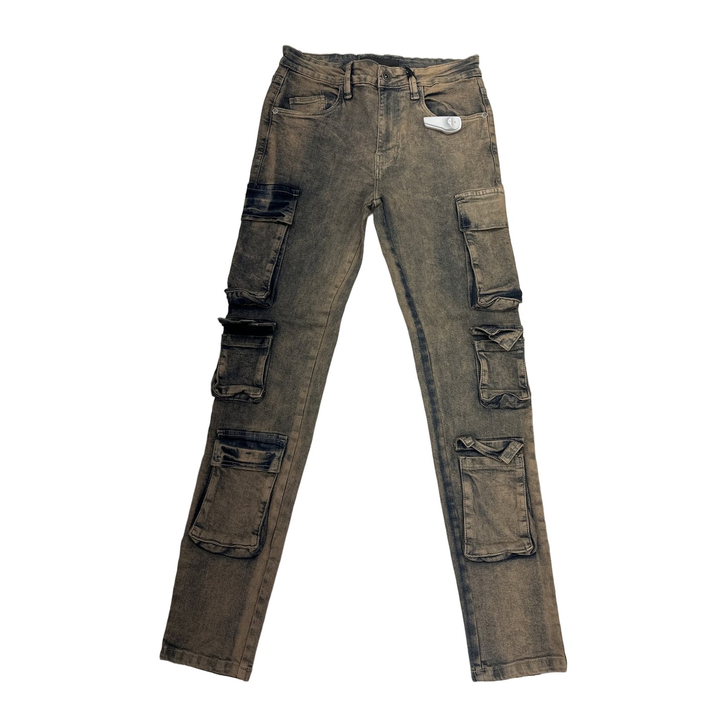 KDNK Acid Wash Cargo Jean — Brown